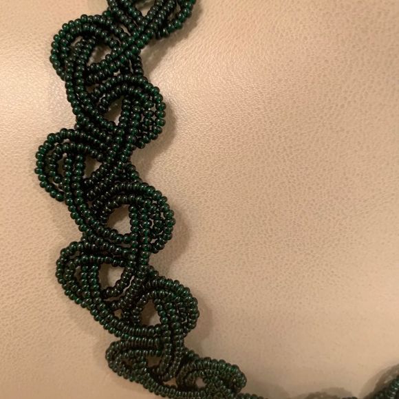 Hand Made Dark Green Beaded Choker Necklace - Picture 3 of 6